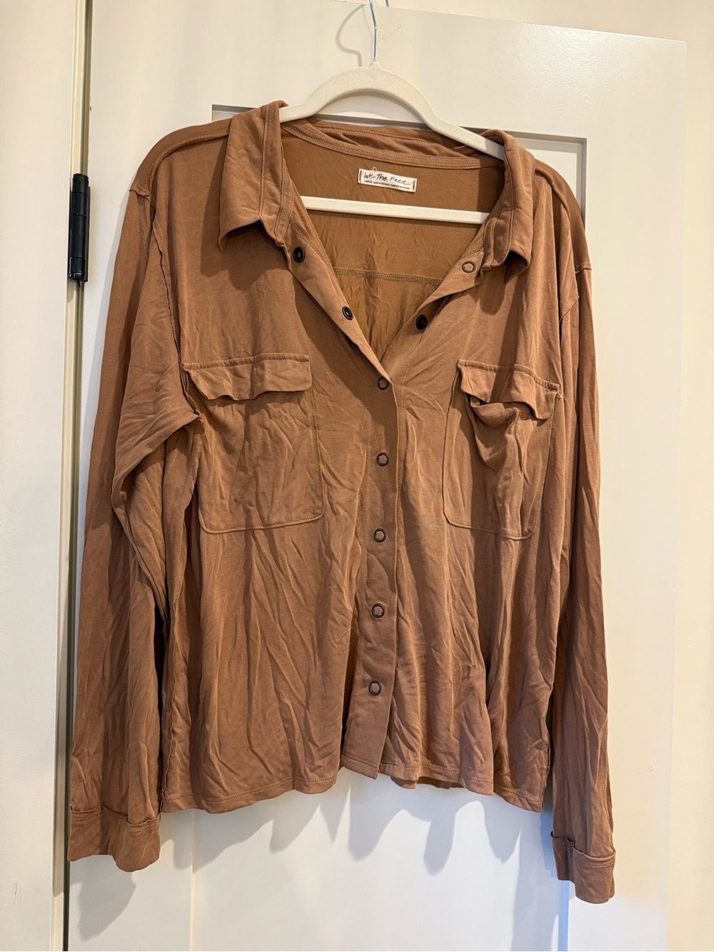 We The Free Relaxed Button-Front Shirt Jacket in Rust Brown